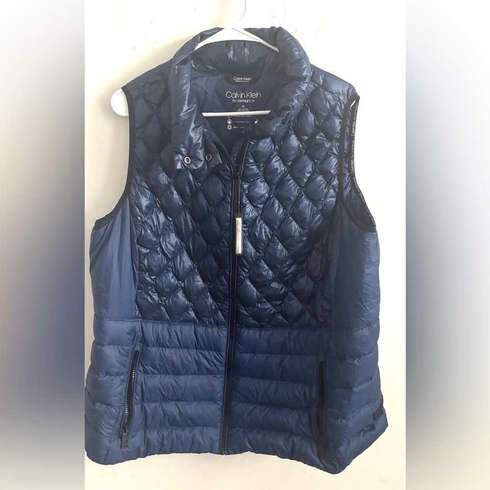 Calvin Klein Performance Womens Puffer Vest Plus 1X Blue Mixed Quilted Down